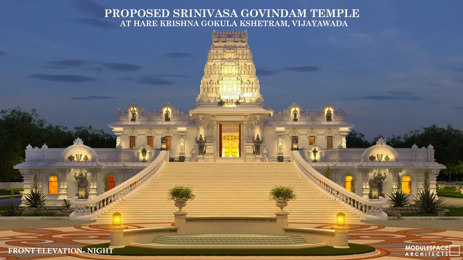 Proposed Srinivasa Govindam Temple: Front elevation โ night