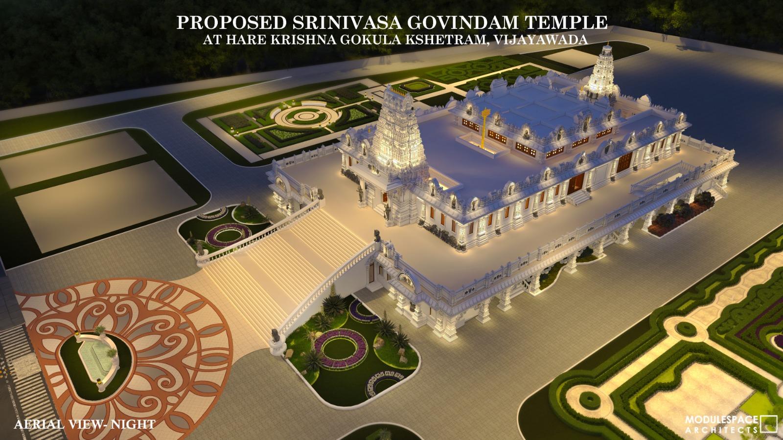 Proposed Srinivasa Govindam Temple: Aerial view โ night