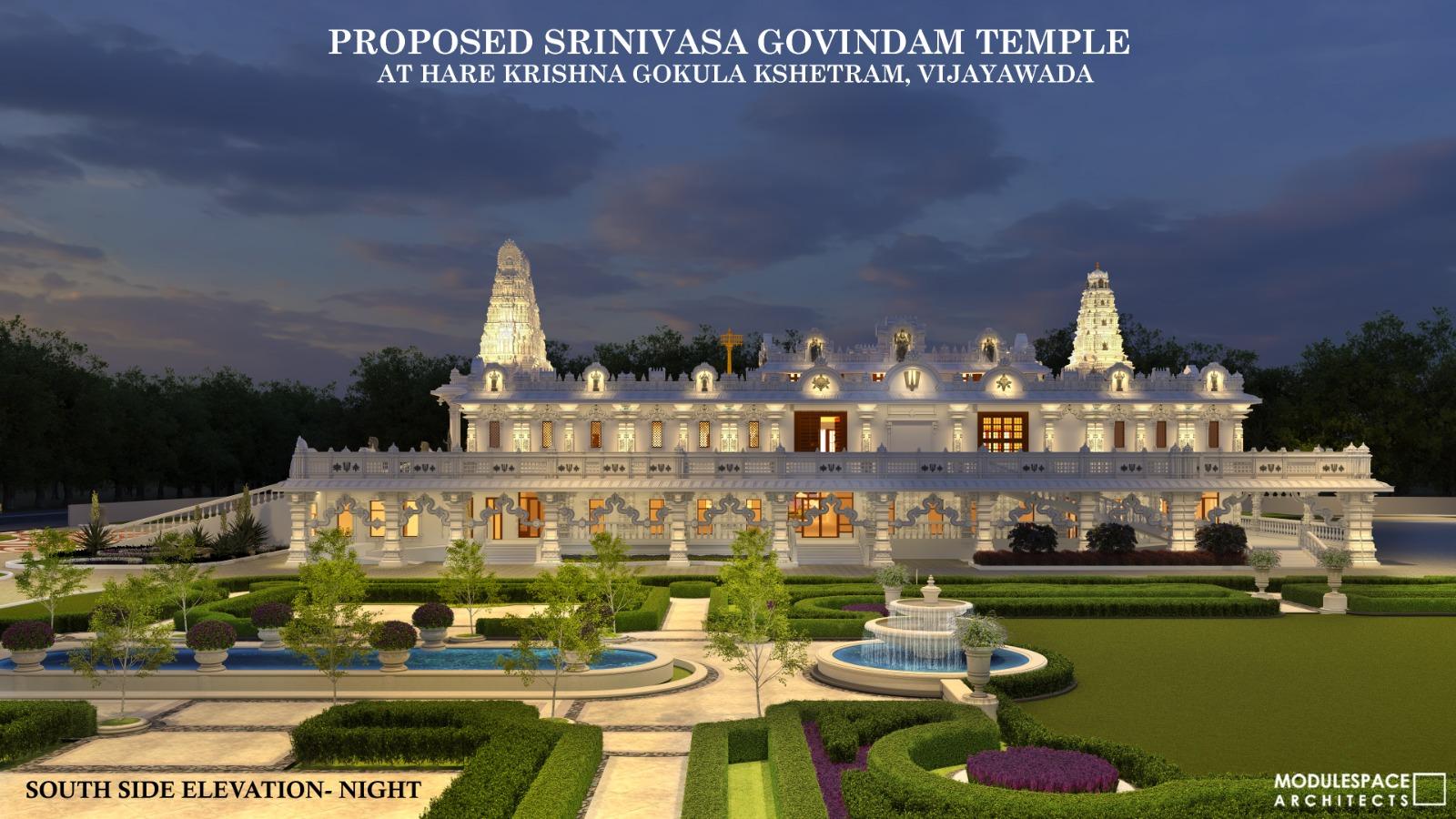 Proposed Srinivasa Govindam Temple: South side elevation โ night